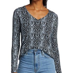 ATM Cotton Cashmere Zebra Printed V-Neck Sweater
